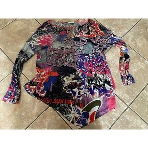 Versace Collection 44 (M L) Jersey Printed Asymmetric Tunic Blouse Stretch